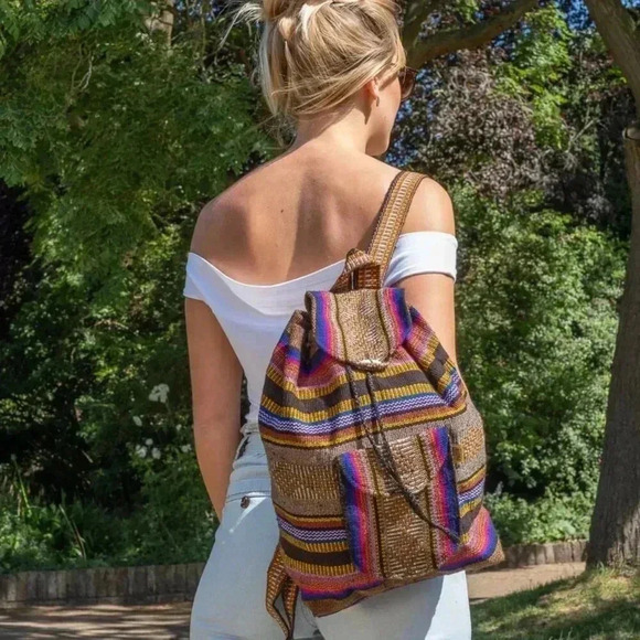 Artesanias Pinzon‎ Canvas Backpack, Unisex, 15" x  15" - Multicolored Bag Purse - Picture 3 of 8